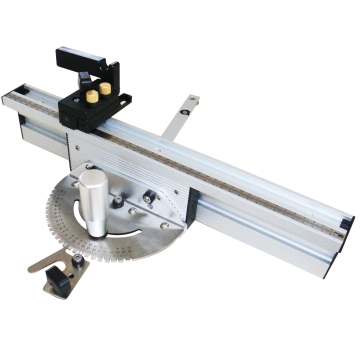 Miter Gauge with Telescoping Fence and Dual Flip Shop Stop