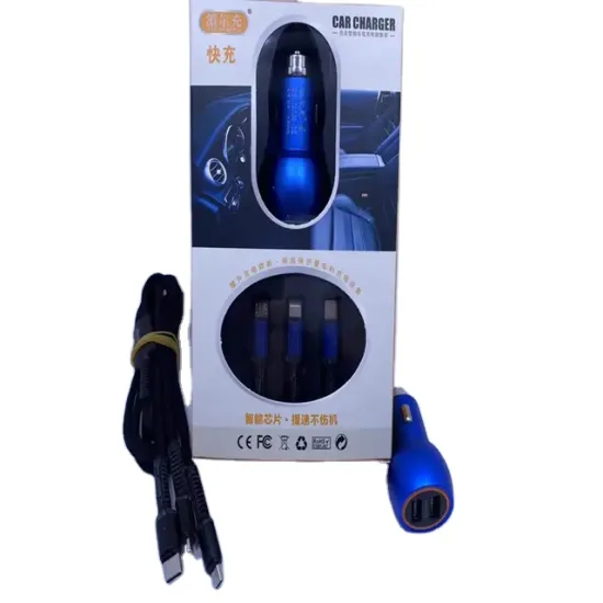 Three-in-One Dual USB 3.1A Car Charger with Mobile Phone Data Cable
