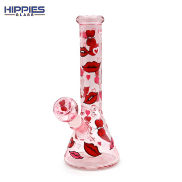 Glass Thick Bottom Beaker Bong with Red lips