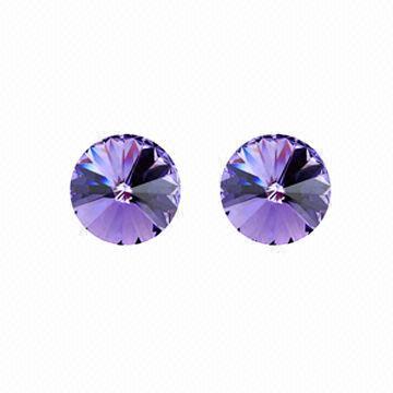 Stud Earrings, Made of Crystal, Available in Seven Colors