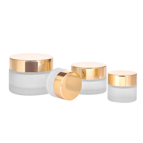 2 oz matglas cosmetische crème pot met voering en schroef gouden dop