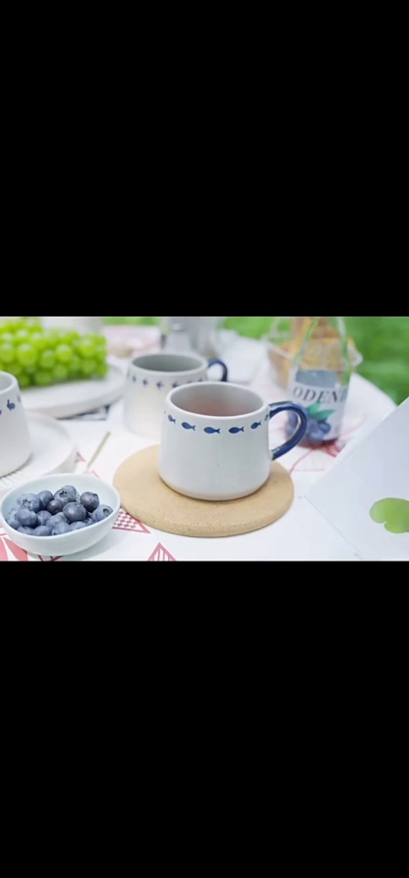 Blue Fish - Patterned Ceramic Mugs Set