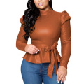 Damen Matte Mock Neck Bluse Top