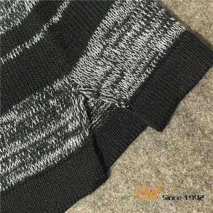 Short Sleeves Crew Collar Stripe Slit Sweater for Men