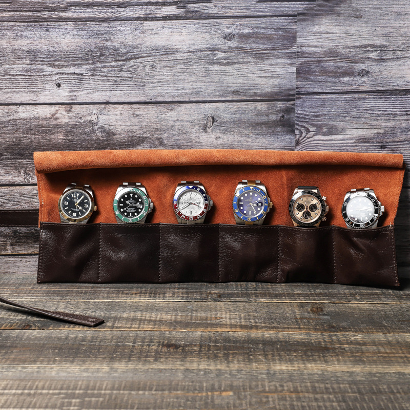 Luxury Wax Leather Watch Pouch with 6 Slots