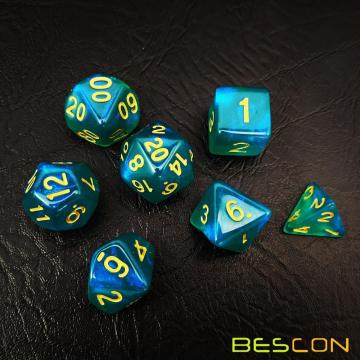 Bescon Moonstone Dice Set Azul pavo real, Bescon Polyhedral RPG Dice Set Moonstone Effect