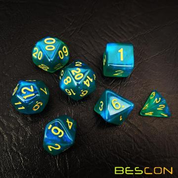 Jeu de dés Bescon Moonstone bleu paon, Jeu de dés Polycon de RPG Bescon effet de pierre de lune