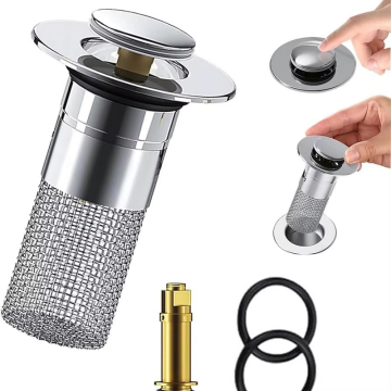 Jutye Press Type 304 Stainless Steel Filter Washbasin Water Plug Floor Drain Hair Catcher