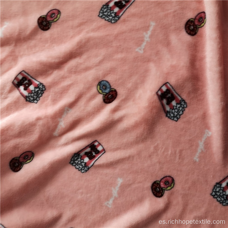 Tela de pijama de franela suave estampada rosa de dos lados