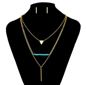 Multi Layer Turquoise 3 Layer Necklace Stainless Steel Jewelry Set