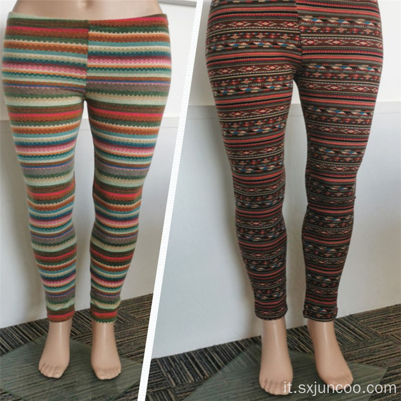 Leggings caldi da donna spazzolati a righe personalizzate per interni invernali