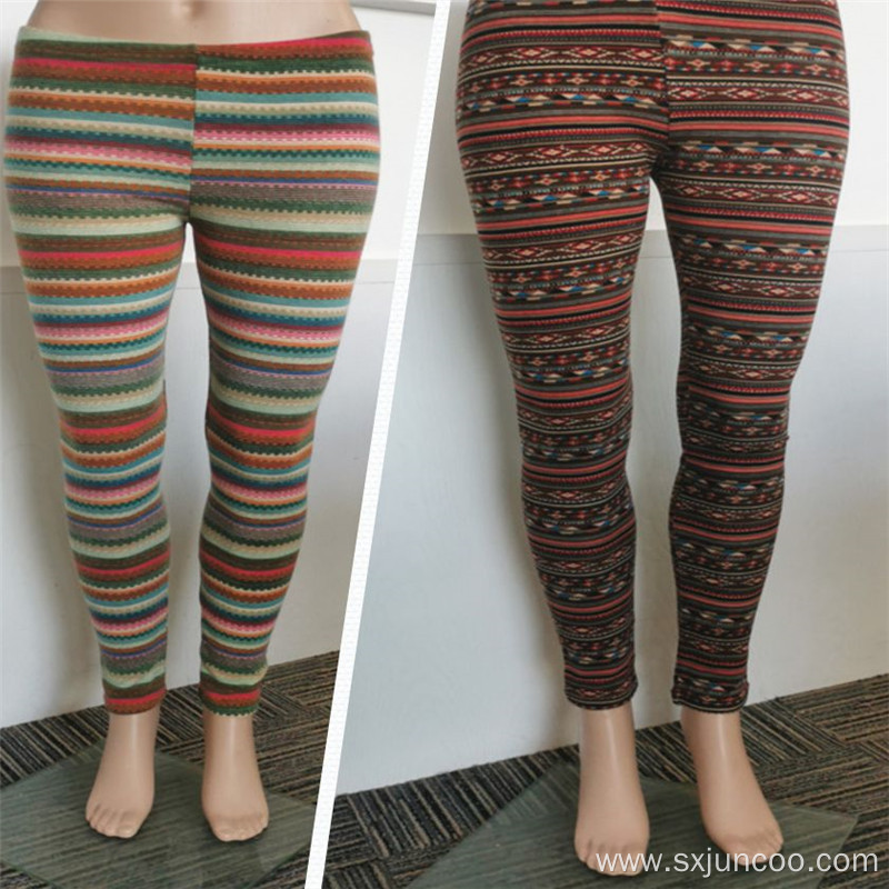 Winter Indoor Custom Striped Brushed Women's Warm Leggings