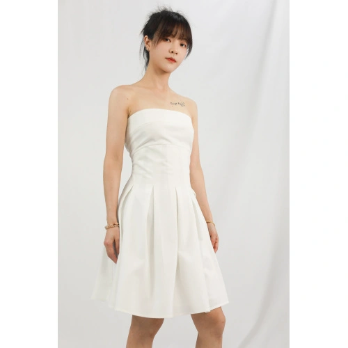 knee length dresses for ladies Latte Striped Front Tie Strapless Mini Dress main image 1