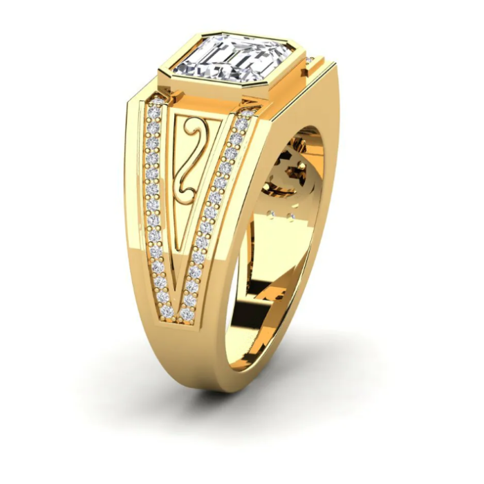 Perhiasan Bunga Cincin Lelaki Potongan Zamrud 18K