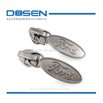 Shiny Surface Gunmetal Emboss Custom Logo Zipper Sliders Metal Zipper Head for Garments Jacket Shoes Hoodies Blazers 30mm
