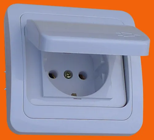 Водонепроницаемая настенная розетка с крышкой, 10/16А, Европа (F2510)