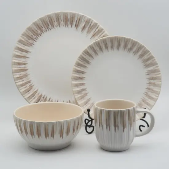 Luxury Re-active Glaze Yellow and white Ceramic Stoneware tableware Dinner Set Dinnerware Set