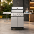 Parrilla de barbacoa de gas propano líquido de lujo con 4 quemadores, ventana de vidrio panorámica y quemador lateral integrado