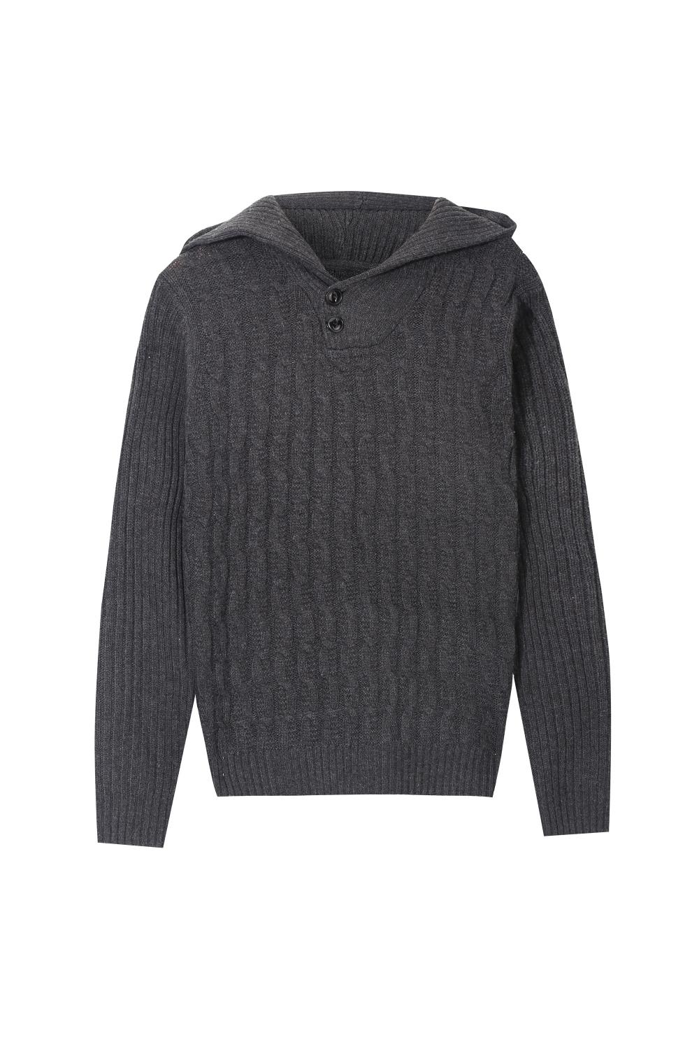 Men's Knitted Cable-Chain Buttoned Shawl Hoodie