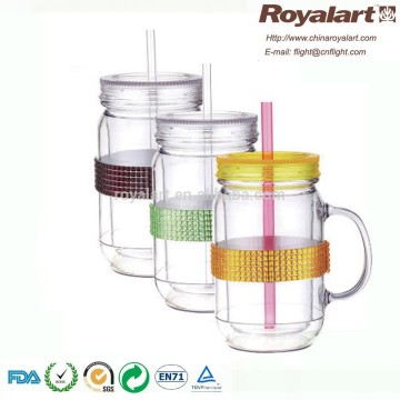 18oz Plastic straw cup with screw lid