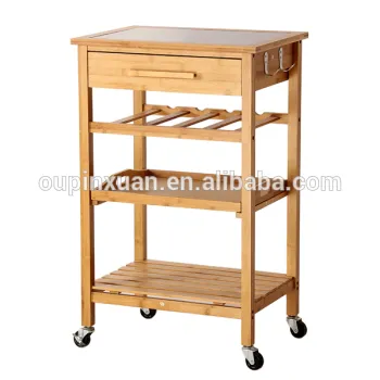 Rolling Bamboo Kitchen Storage Cart Rack With Drawer & Shelves Home Furntirure