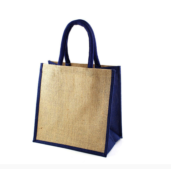 custom blue jute bag