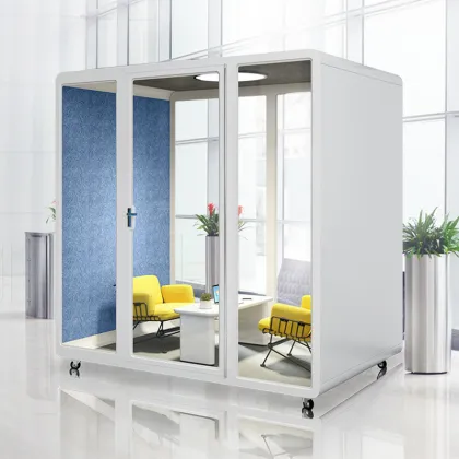 Modular Acoustic Office Pods with Furniture and Seating