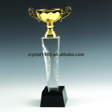 Metal cup award metal trophy with k9 black crystal base
