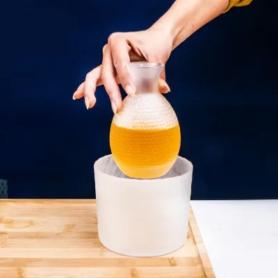 Li Qing Frosted Japanese Style Sake Glass Cup Set with Warmer