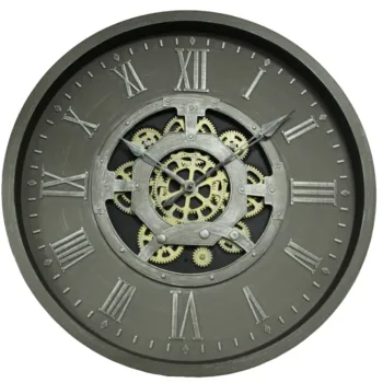 24-Inch Silver-Gray Mechanical Gear Wall Clock - Industrial Style, Cross-Border Exclusive Supply