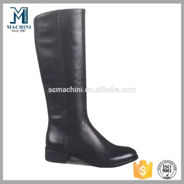 2015 Latest design flat black knee high leather footwear