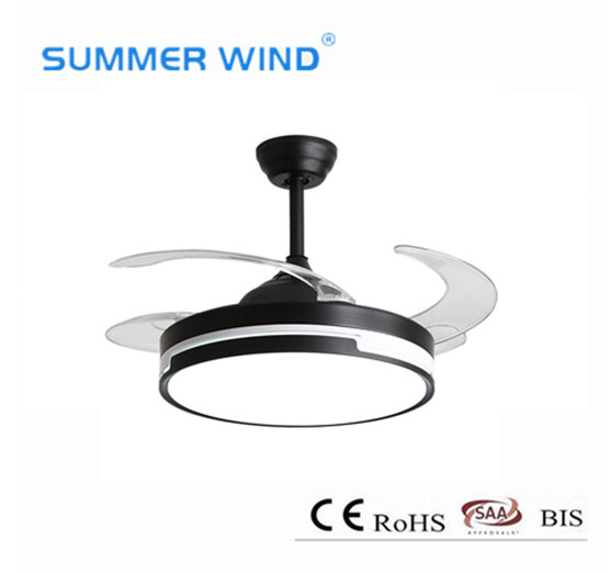 4 retractable blades black ceiling fan light