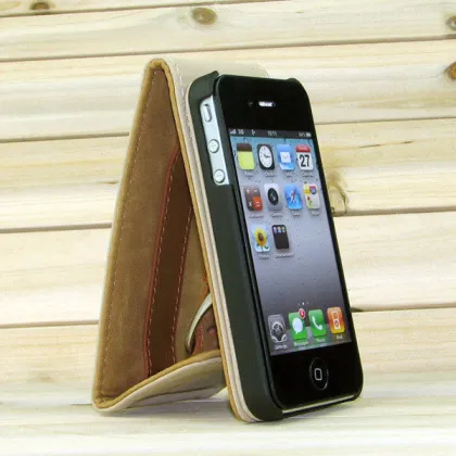 Elegant Customized Iphone4 Leather Cases Standale , Waterproof Phone Shell