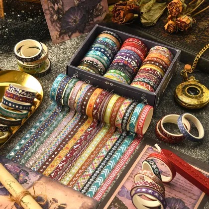 Wholesale Geometric Washi Tape 36 Rolls/Box - DIY Decorative Self-Adhesive Tape