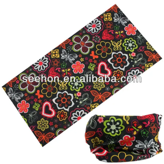 black ground colourful flower and heart printting headwear
