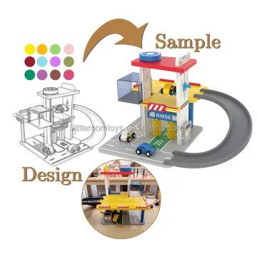 Wooden Educational DIY Kids Wooden Parking Garage Toy Set