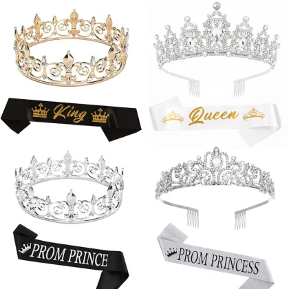 Trendy King Crown Rhinestone Hairband - Gold Royal Prince Headwear for Prom and Parties