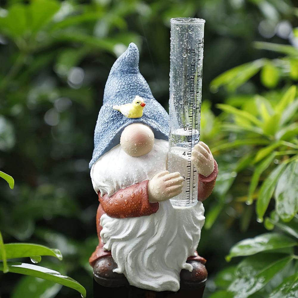 Estátua do jardim de resina Gnome com medidor de chuva plástico