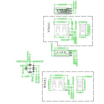 USB Type Receptacle angle Upright extra short body