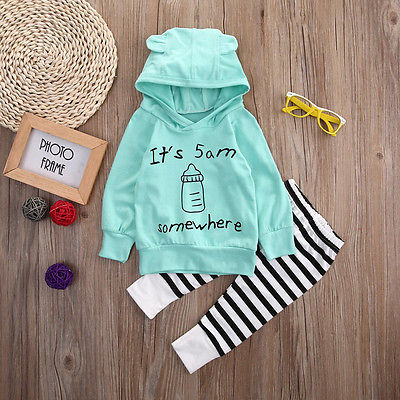 Citgeett kids Autumn style infant clothes baby clothing sets Long Sleeve Cotton Hooded Tops Jacket +Striped Pants Outfit Set