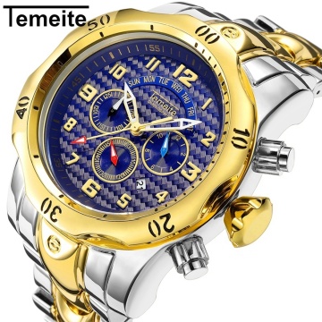 Authentic Stainless Steel Bling Watch for Chinese Boys - 2024 TEMEITE 026G Waterproof Chrono Timepiece