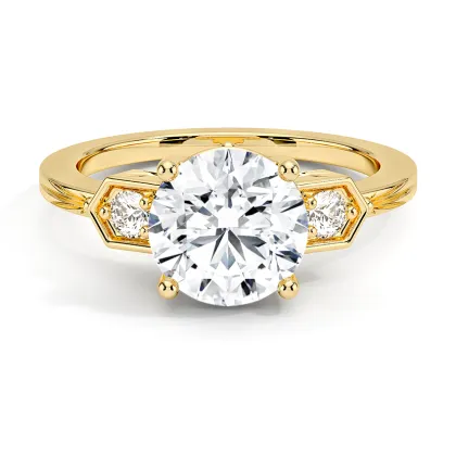 18K Round Lab Diamond Ring Vintage Custom | FLORAL JEWELRY
