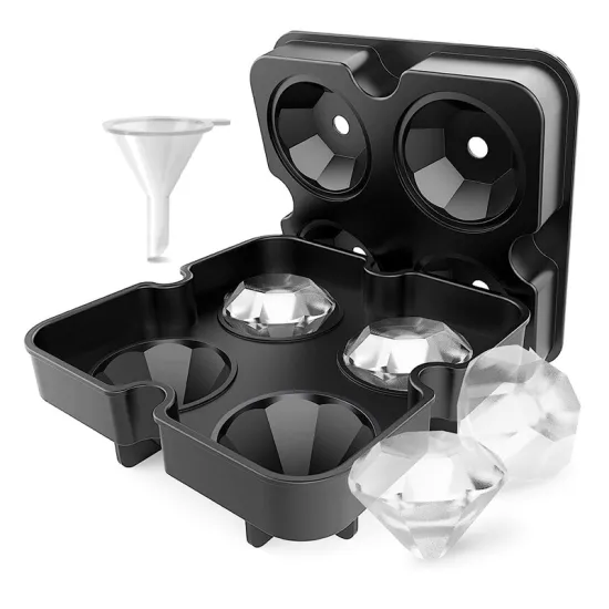 Portable Silicone Ice Cube Mold: 4-Grid Diamond-Shape Maker for Whiskey, Cocktails, and Freeze Containers