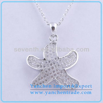 Fashionable Necklace Design Sea Star Shaped Micro Pave Setting CZ Diamond Pendant Necklace