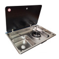 Modern Stainless Steel RV Kitchen Unit with 1-Burner Gas Stove and Sink