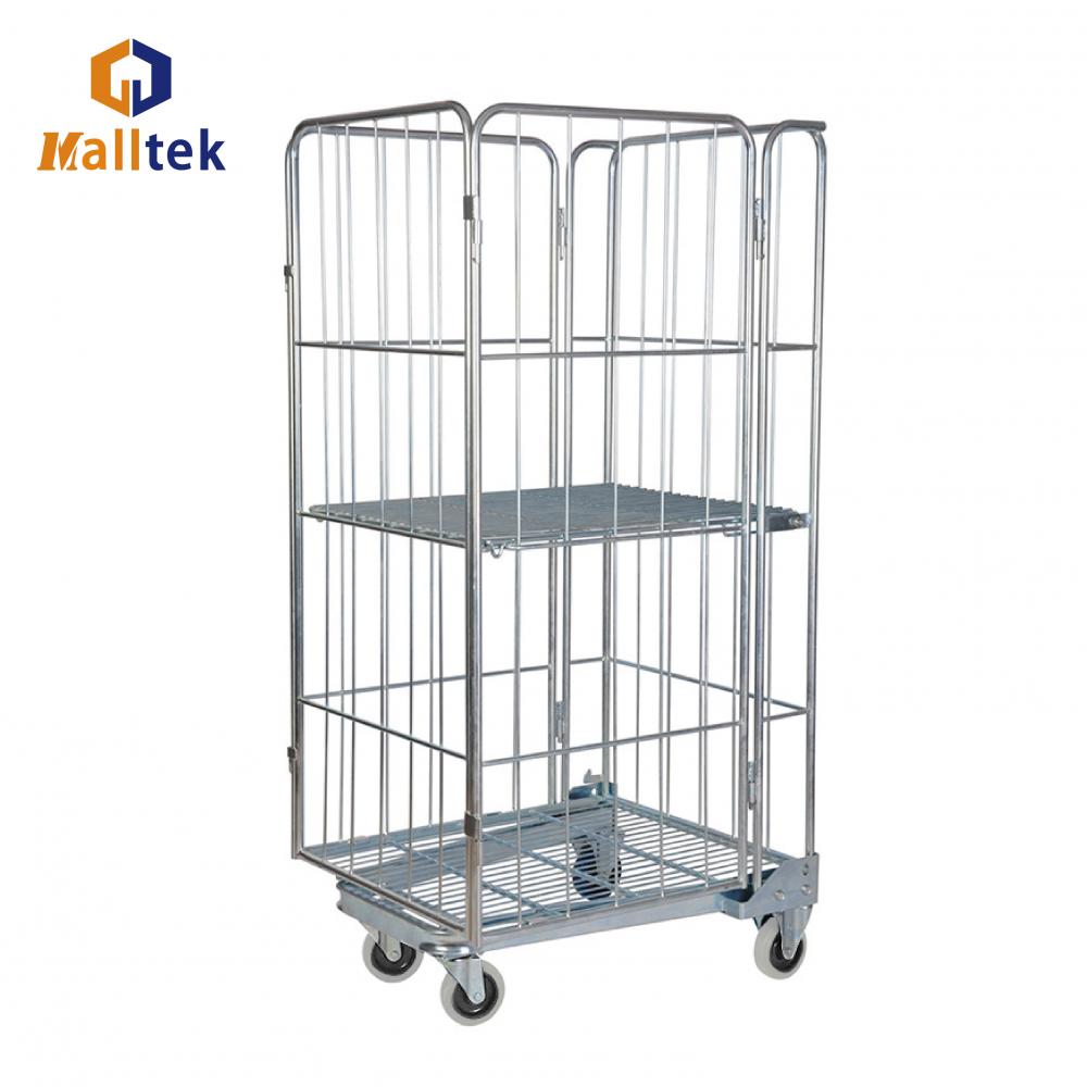 4 Sides Foldable Galvanized Roll Trolley