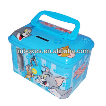rectangular lunch tin box with plastics handle