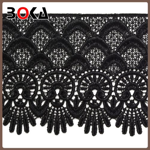 BOKA Black Polyester Single Scalloped lace trim Chemical Lace for home textiles