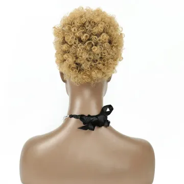 Wholesale Ombre Short Kinky Curly Afro Curly Hair Bun Drawstring 2Combs Puff Chignon Ponytail Hair Extension For Black Women