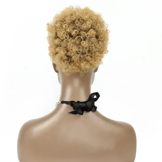 Wholesale Ombre Short Kinky Curly Afro Curly Hair Bun Drawstring 2Combs Puff Chignon Ponytail Hair Extension For Black Women
